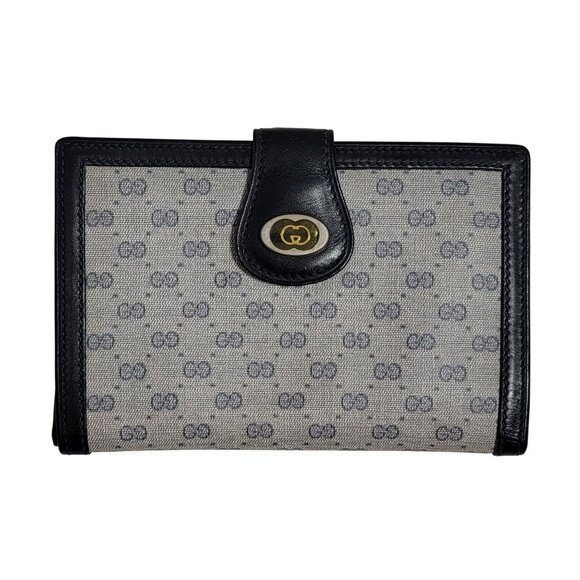GUCCI GG Monogram Navy Blue Leather Small Wallet Coin Vintage Luxury Designer - Picture 1 of 12